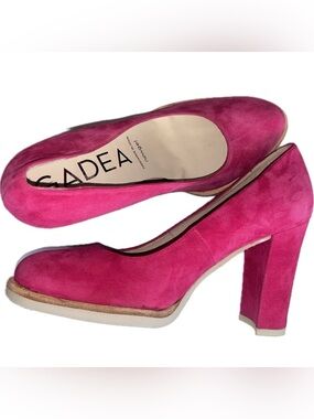 🆕 Gadea Sz 37 Fuschia Suede Pumps Block Heels